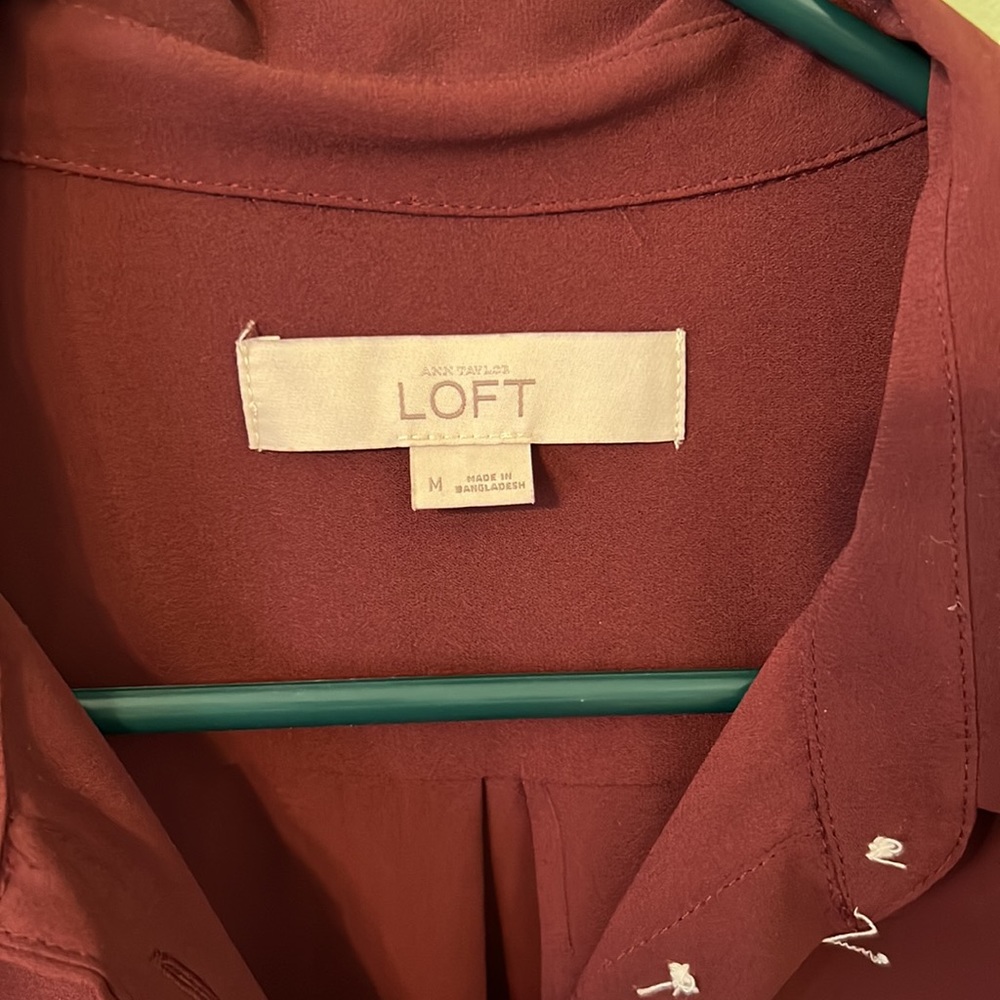 Loft Maroon Button Down With Roll Tab Sleeves - image 6